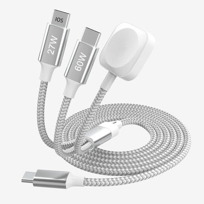 Multi head multifunctional two to three data cable PD60w fast charging suitable for Android Pingguo smartphones and smartwatches